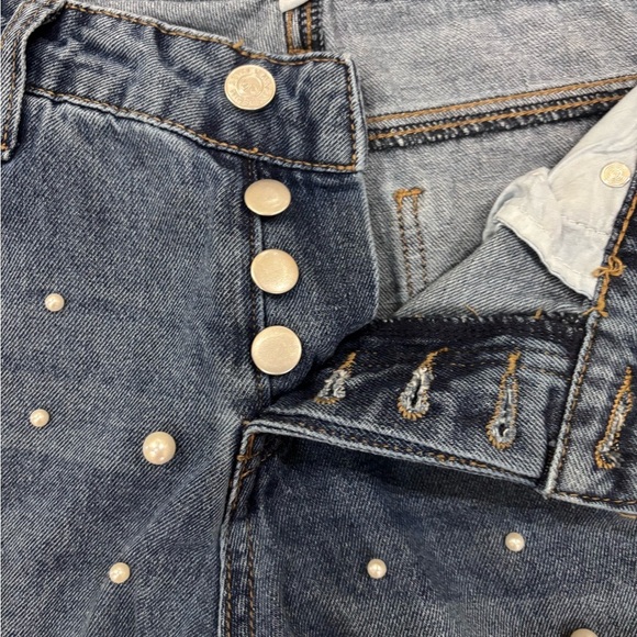 Ashley Mason Pearl Studded Buttonfly Light Wash Denim Blue Jeans Size 9/29 - Picture 13 of 15